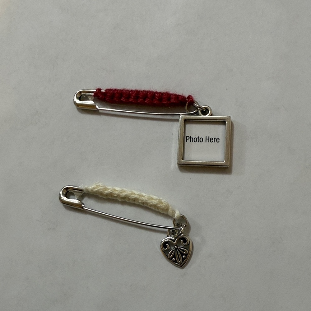 Chic Silver and Red Photo Frame Brooch Set